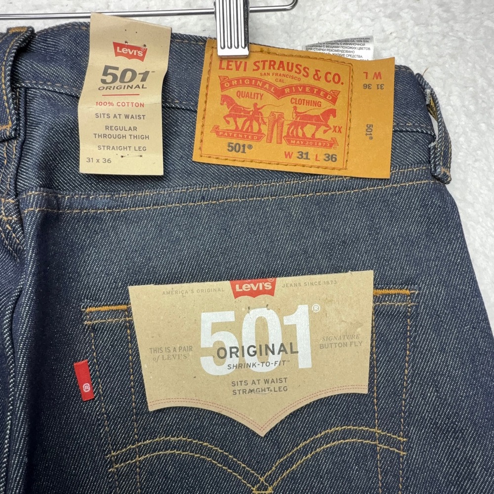Levis 501 Original Shrink-To-Fit Jeans Mens 31x36 Rigid Indigo Blue 00501-0000